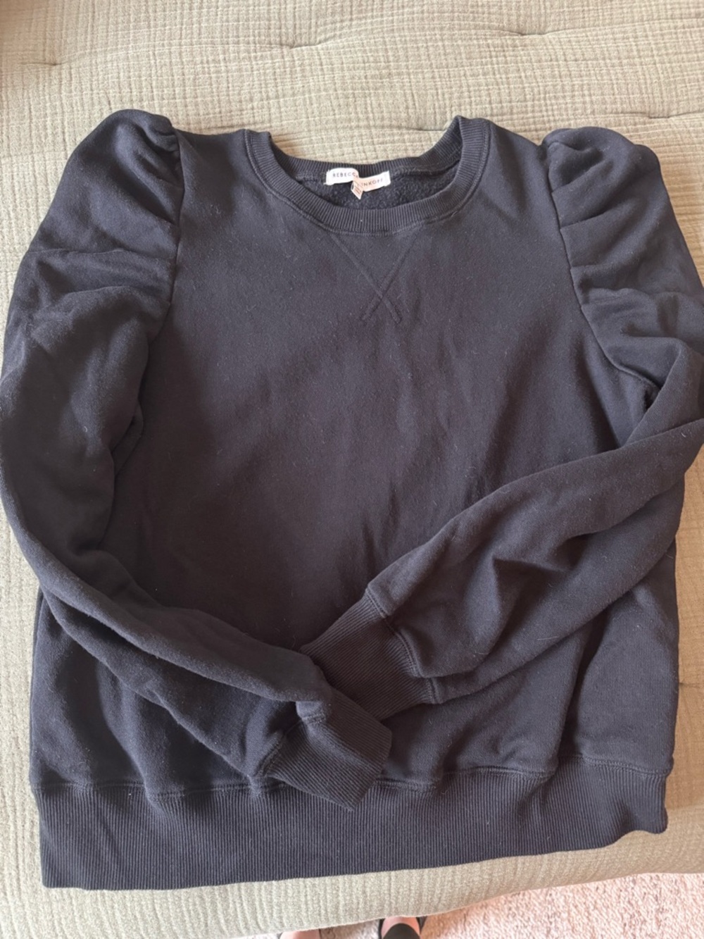 Rebecca Minkoff Black Puff-Sleeve Crewneck Sweater